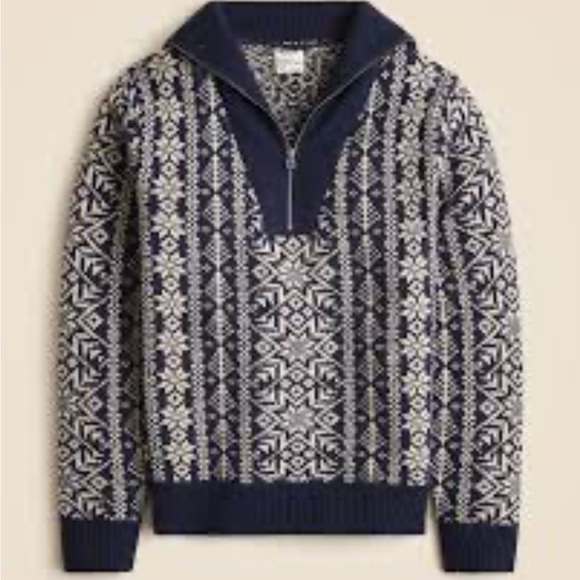J. Crew Other - New 2024 J crew wool fair isle quarter zip Navy Sweater